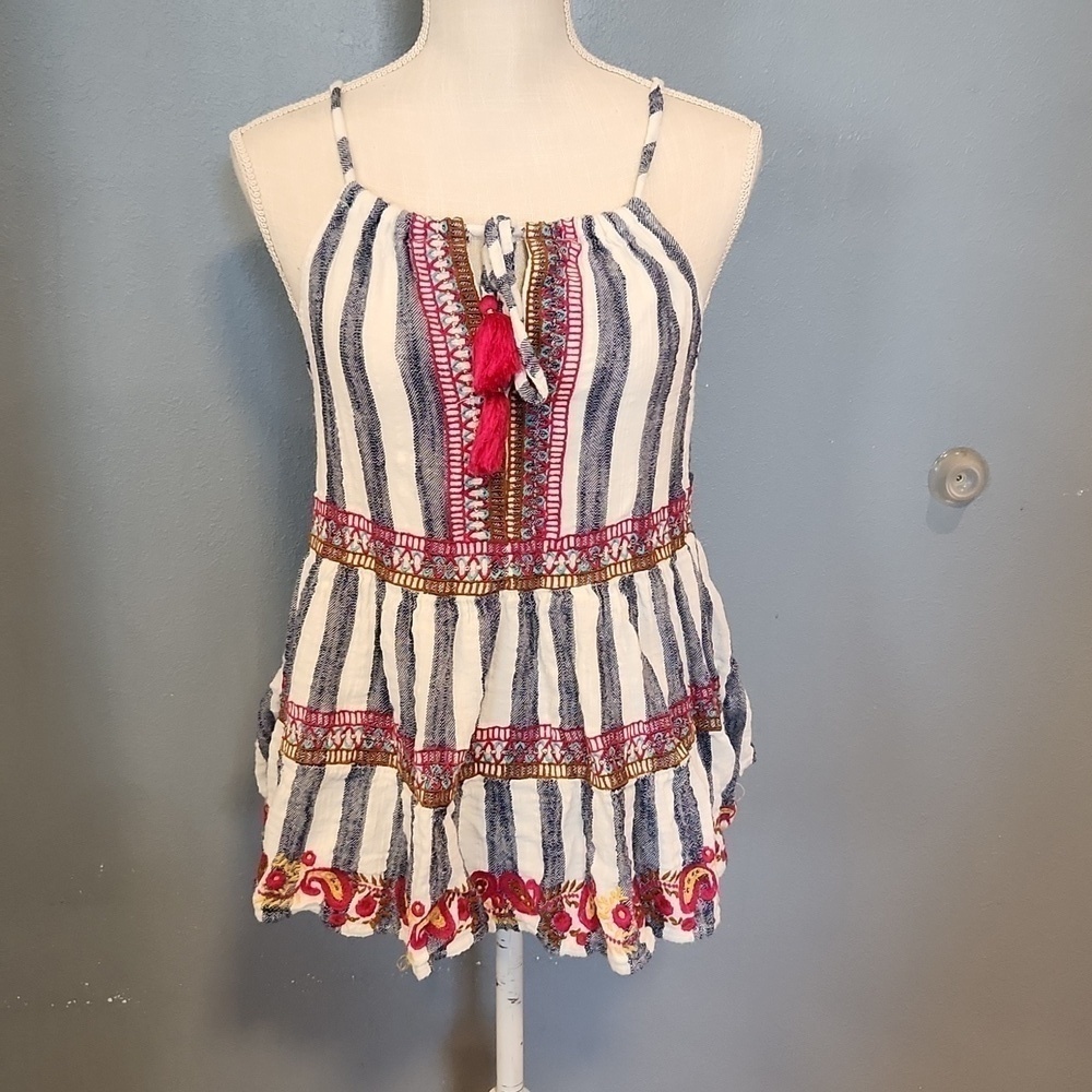 THLM Cotton Blend striped boho tasle halter tank top Festival Resortwear Summer